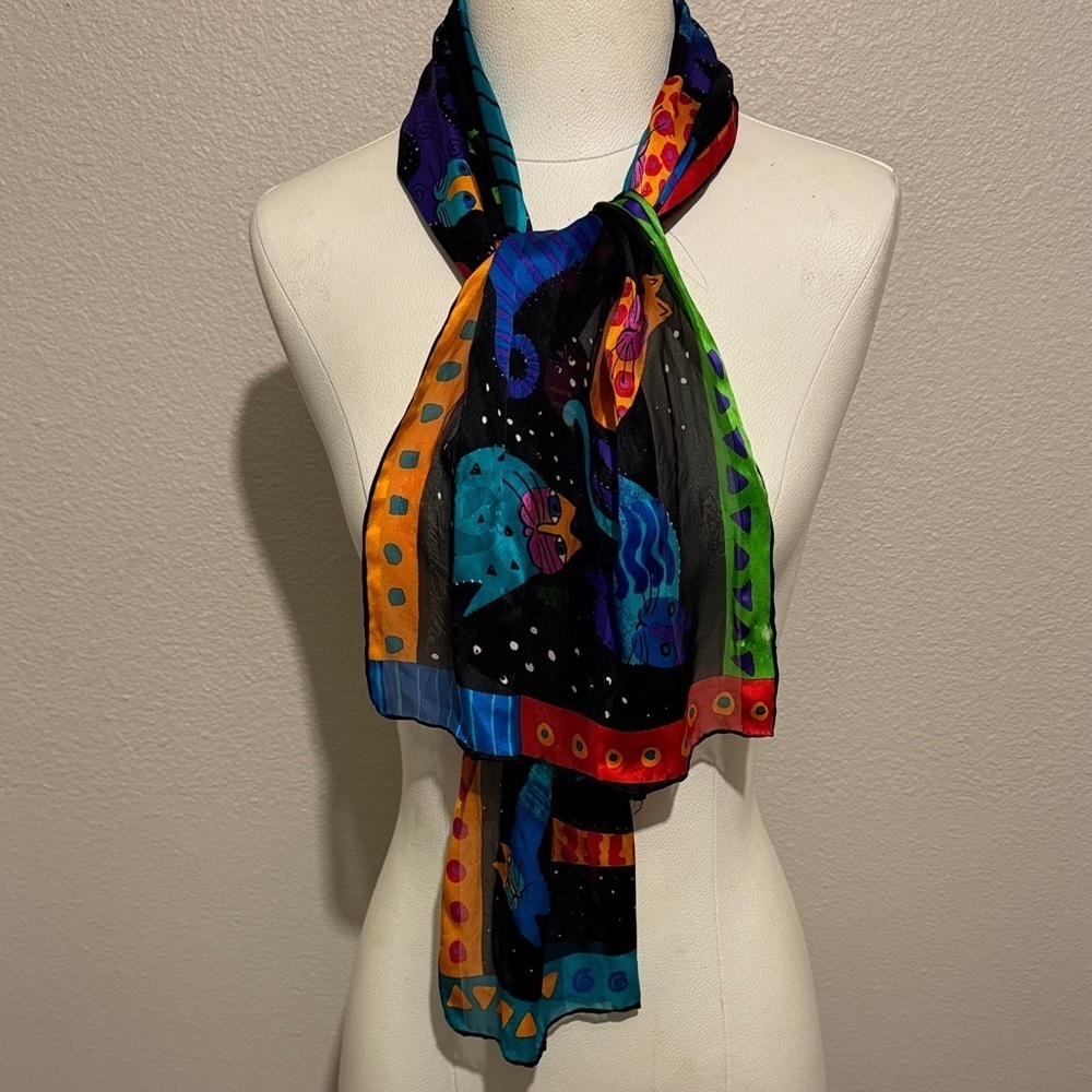Laurel Burch Colorful Cats Scarf Retro Fun